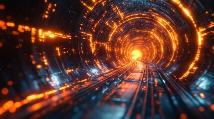 Fototapete - Explore the depths of an illuminated abstract tunnel radiating vibrant energy and intricate details, inviting creative imaginations to embark on unique journeys