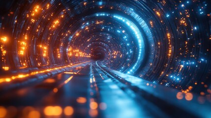 Aufkleber - Enigmatic tunnel filled with radiant lights offering an immersive journey through an abstract dimension of vibrant hues and intricate details