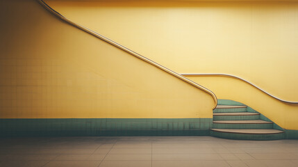 Wall Mural - Steps and railings in a brightly colored indoor space during daylight Generative AI