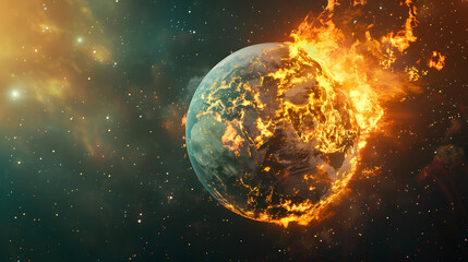 Wall Mural - A planet is on fire and surrounded by stars