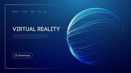 Wall Mural - virtual reality technology with abstract glowing sphere, futuristic blue background, immersive digit