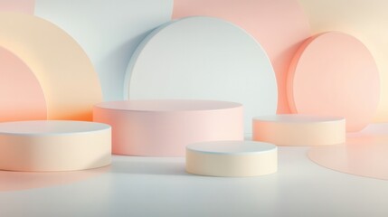 Leinwandbilder - Modern minimalist design featuring soft overlapping geometric shapes and pastel tones for creative resources and elegant backgrounds