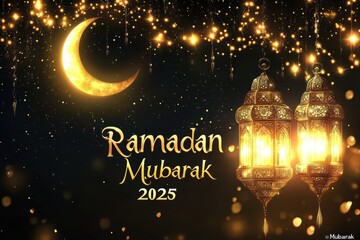 Wall Mural - Golden Crescent Moon and Lanterns with 