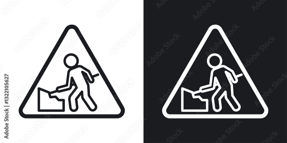 Under construction sign set in black and white stroke lines Stock ...