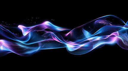 Abstract wavy glowing neon blue and pink color with sparkles on a dark blue background. This abstract background image showcases the digital data stream with binary code,