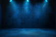© JuananSH - Estudio de pared abstracto con fondo azul para exhibir sus productos. Escena oscura y vacía, luz de reflector de neón azul