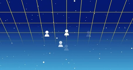 Wall Mural - Floating white figures in blue space with stars, creating animation grid effect
