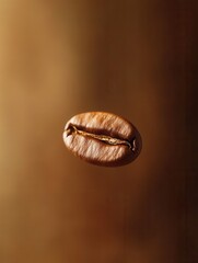 Leinwandbilder - Close-up view of roasted coffee beans in warm brown tones with a single standout bean emphasizing the golden ratio