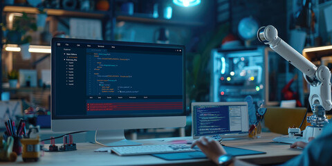 Software development programming on computer screen for brisk application and program coding