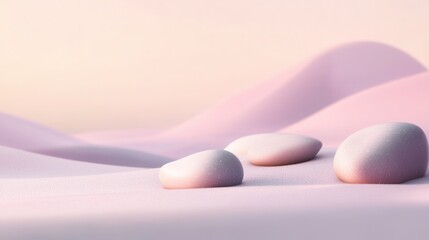 Poster - Minimalistic Zen-inspired background with smooth pebbles and soft pastel gradients promoting peace and tranquility in a serene atmosphere