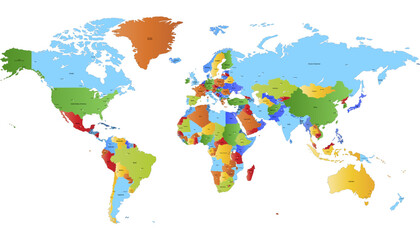  World map. Color modern vector map. Silhouette map.