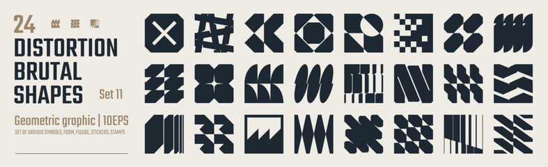 Poster - Postmodern abstract geometric graphic elements, Refraction and distortion glass effect various form, Brutalist vector shapes, trendy retro design symbols in Y2K aesthetics, vintage stickers, set 11
