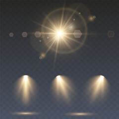 Wall Mural - a collection of sun stars with radiant light rays and sparkling glow effects. vector illustration fe
