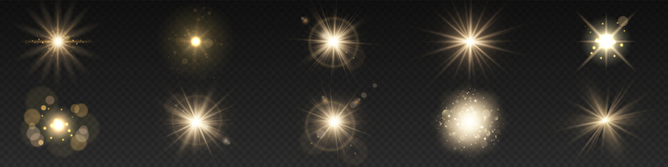 Wall Mural - yellow glowing light explodes on a transparent background. sparkling magical dust particles. bright 