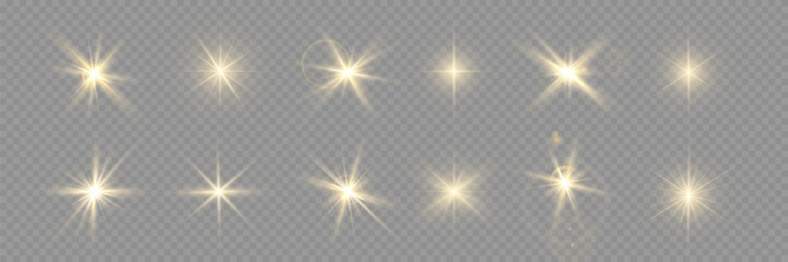 Wall Mural - yellow glowing light explodes on a transparent background. sparkling magical dust particles. bright 