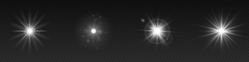 Wall Mural - a collection of sun stars with radiant light rays and sparkling glow effects. vector illustration fe