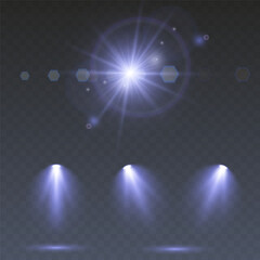 Wall Mural - a collection of sun stars with radiant light rays and sparkling glow effects. vector illustration fe