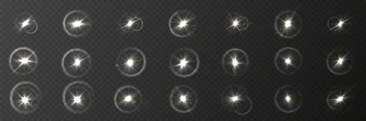 Wall Mural - a collection of sun stars with radiant light rays and sparkling glow effects. vector illustration fe