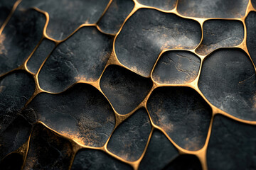 Wall Mural - abstract dark stone texture with gold veins, intricate design, close-up view.