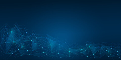 Molecules technology with polygonal shapes on dark blue background. Abstract modern futuristic vector background. Digital technology concept. Editable stroke. 