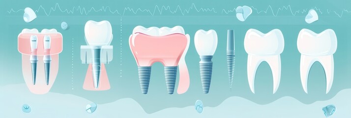 Aufkleber - Step-by-step guide to dental implant placement with smooth infographic design in soft blue tones