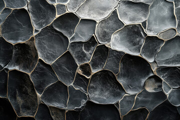 Wall Mural - abstract dark gray stone wall with irregular shapes and gold veining, creating a textured pattern.