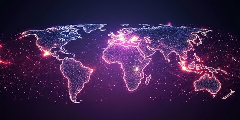 Wall Mural - network connectivity map showcasing global data flow and digital connections across continents