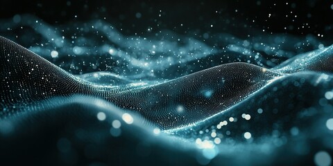 Wall Mural - digital waves created from a particle-based design display shimmering light effects in a dark enviro