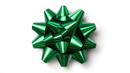 Wall Mural - Elegant Green Bow on White Background for Christmas Decor