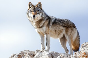 Naklejka na meble Majestic Wolf Standing on Rocky Outcrop in Natural Habitat