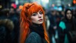 © VK Studio - A young woman with striking orange hair stands out in a busy urban crowd, embodying individuality and expression.