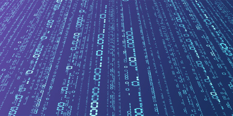 Abstract falling digits. Digital code rain in a Matrix inspired futuristic style. Blue futuristic cyberspace. Vector illustration