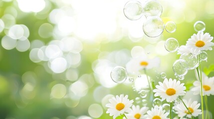 Wall Mural - a group of bubbles floats beside a field of daisies on a sunny day