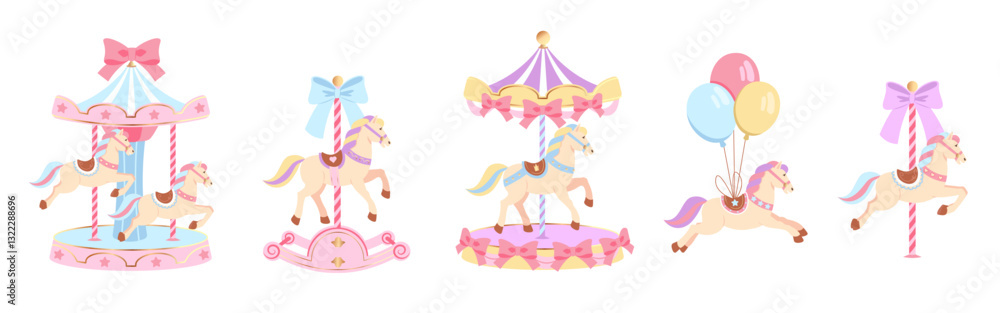 Carousel horse baby shower set with circus or amusement park merry-go-round attraction elements
