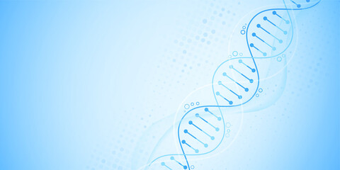 Abstract medical background. Abstract DNA strand on blue background represents scientific discovery, gene engineering, molecular biology. Genetic modification, medical research, bioinformatics