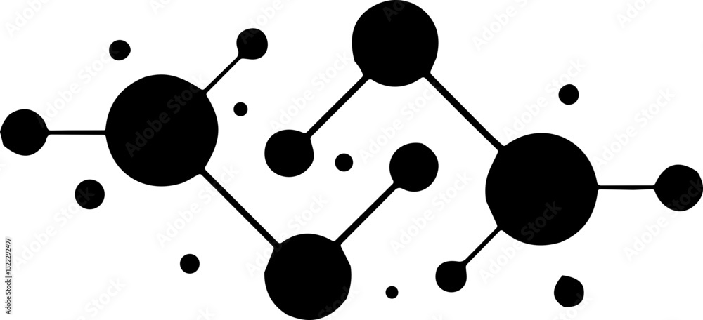 Atomic structure and molecule network vector in modern flat and outline ...