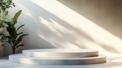 Leinwandbilder - Minimalist interior with curved steps and soft sunlight illuminating a serene space during the day