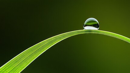 Wall Mural - a droplet of water resting atop a lush green leaf blade, perched atop a green stalk of grass