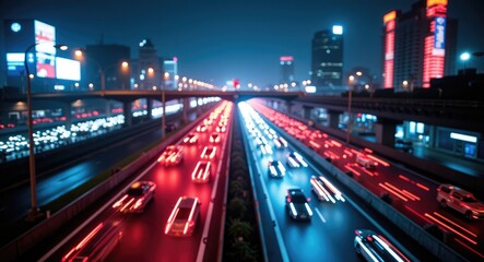 Wall Mural - modern urban city with nighttime freeway traffic