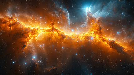 Wall Mural - bright orange cloud of gas and dust in space. the clouds are orange and blue in color
