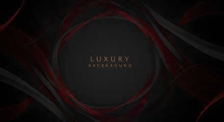 abstract dark luxury background with curved wave line, golden frame element for invitation card, pre