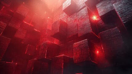 Wall Mural - crimson cube labyrinth: a digital abstract of interlocking red blocks