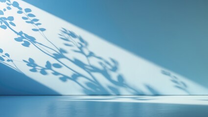 Wall Mural - minimalistic abstract soft light blue backdrop for product display featuring light and detailed shad