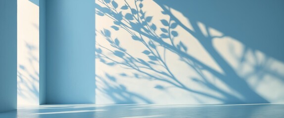 Wall Mural - minimalistic abstract soft light blue backdrop for product display with delicate and intricate shado