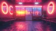 © harryaishi - Retro diner with neon lights and sunset view.