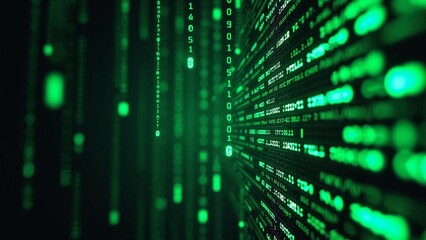Neon Green Digital Code Matrix Background for Technology Themes
