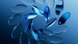 © NeoLeo - 3d rendering. Abstract blue aesthetic background. Round glass lenses with reflective surface floating on air arranged in shape of a ring