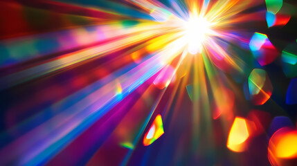 Wall Mural - A prism rainbow light on dark background overlay. crystal flare abstract effect. holographic sunlight reflection wallpaper, colorful glare bokeh. Vivid Glare. Illustration