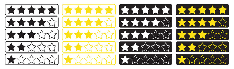 Wall Mural - Five stars customer product rating review icon, black five starts rating review illustration for web and app. Vector