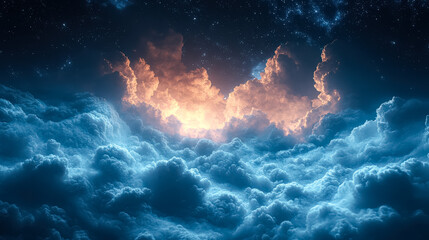 Wall Mural - the sky is filled with clouds and stars. the clouds are blue and orange, creating a beautiful and se